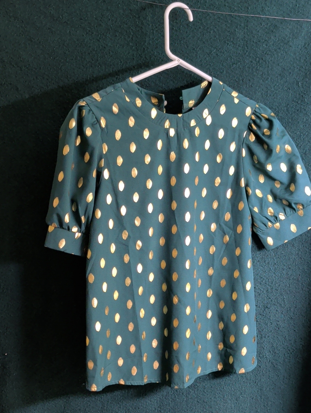 Green Blouse with Gold Polka Dots